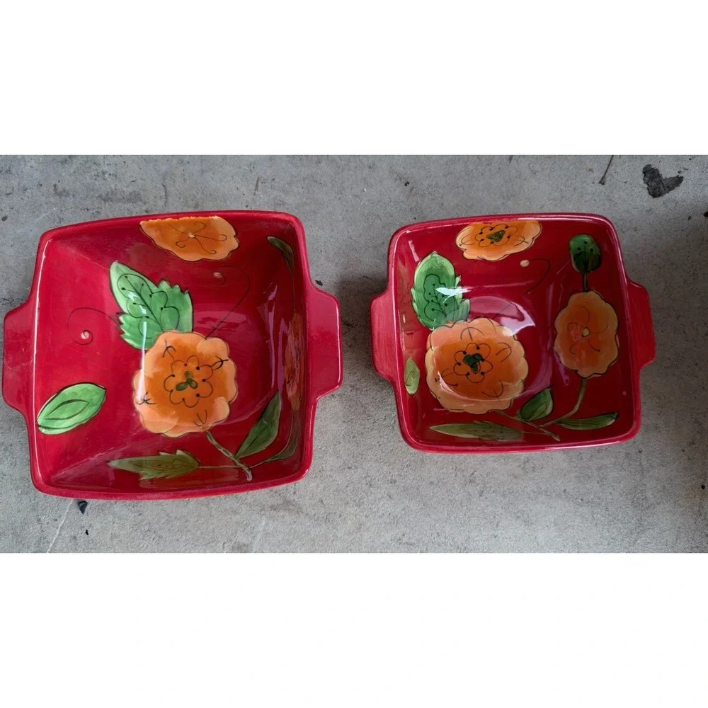 Temptations Set of‎ 2 Square Baking Dishes Poppy Passion Red Ovenware